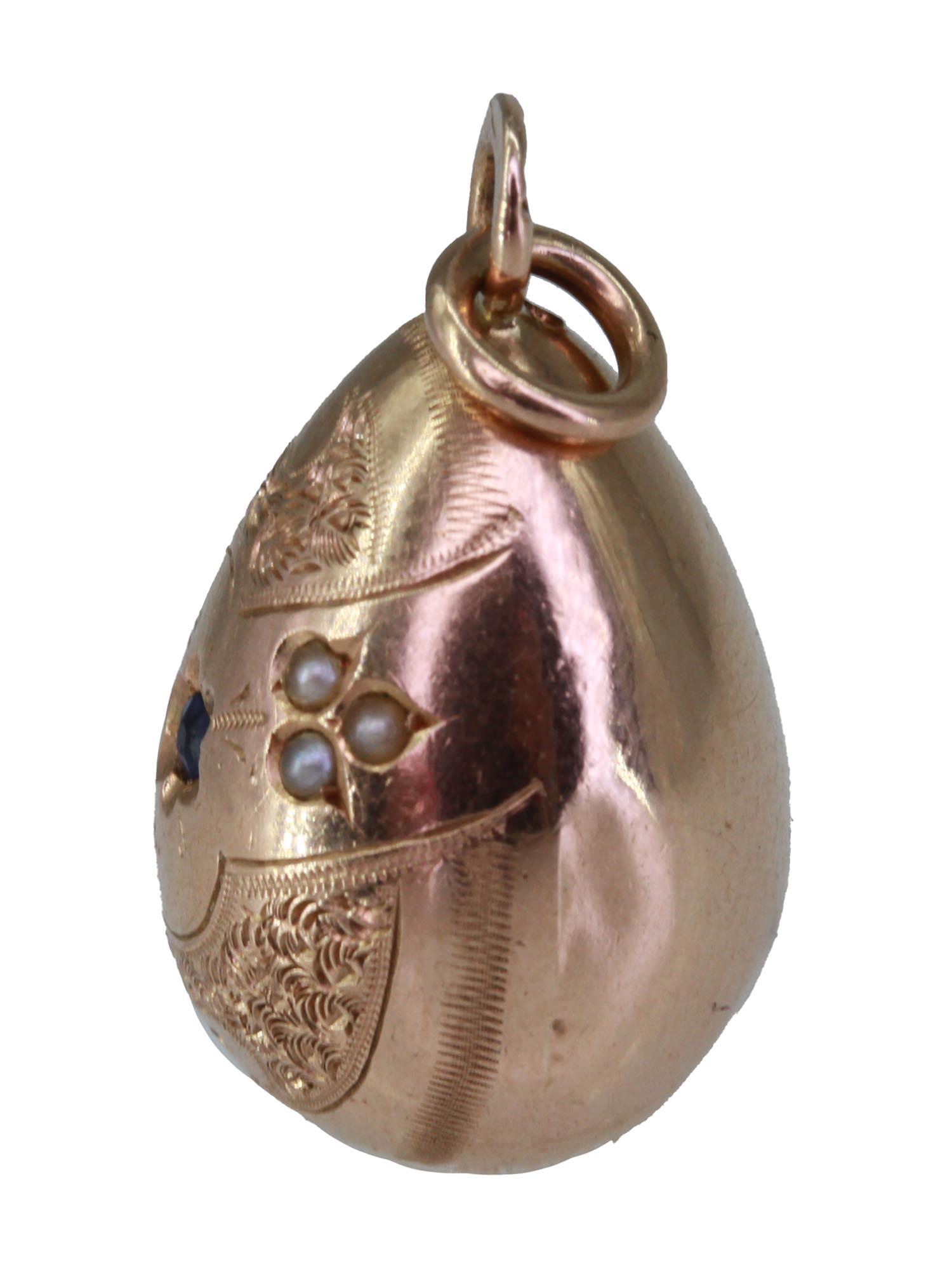 RUSSIAN GOLD EASTER EGG PENDANT WITH SAPPHIRE PIC-1